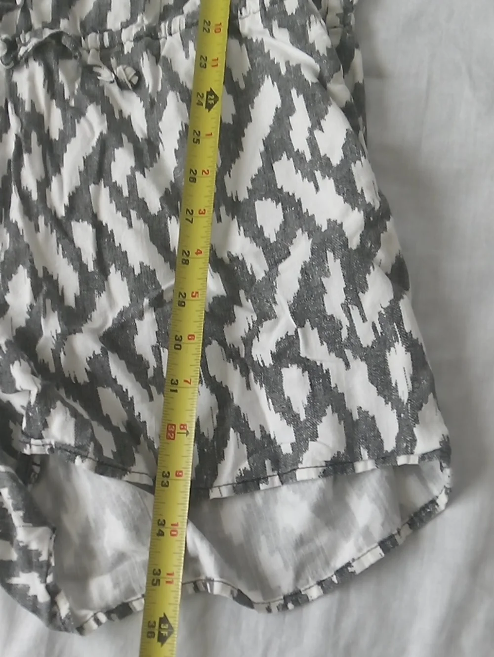 J Crew Gray and White Printed Drawstring Waist Women's Romper L